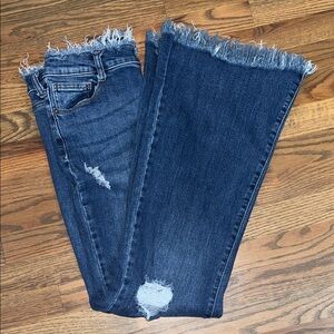 RISEN Jeans - Dark Blue Frayed Women's Flare Jeans